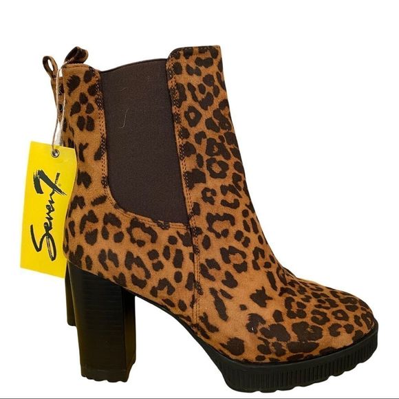 Seven7 Munich leopard print platform boots chunky heel size 9 tan/brown NWT - Picture 1 of 6